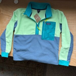 Patagonia Kids' Colorblock Fleece Pullover - Teal and Gray